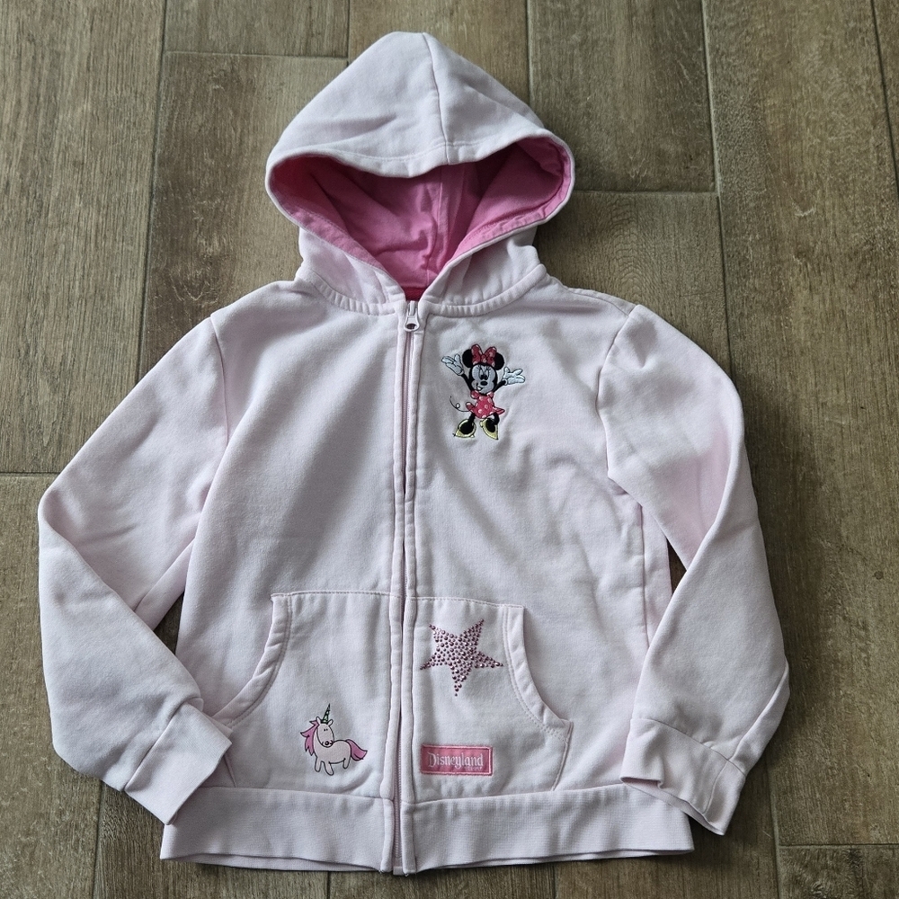 Disney Pink Minnie Mouse Disneyland Full Zip Sweater Hoodie for Kids Size Small